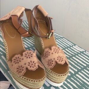 See By Chloe Tan Espadrille Sandals with Floral Cutouts